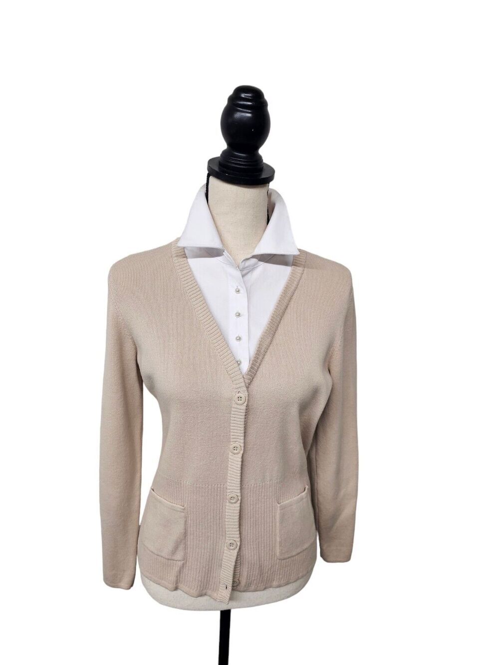 Mercer St Studio Womens Med Cardigan 90s Y2K Pearl Buttons Preppy Office Wear